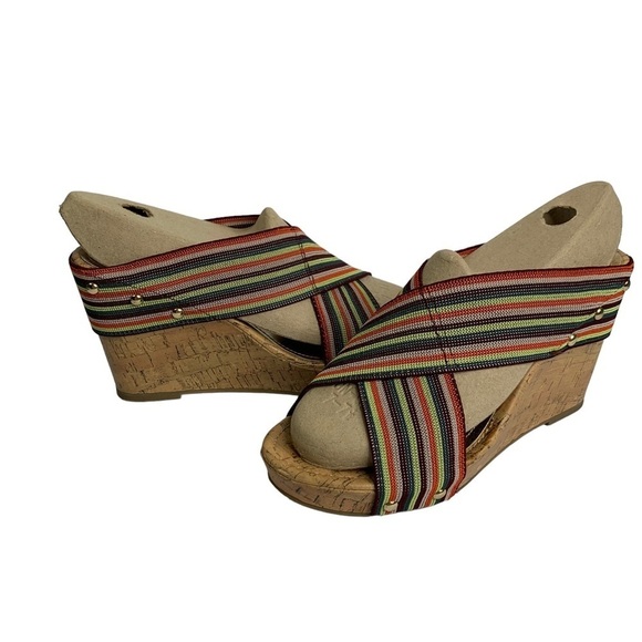 Madden Girl Cork Wedge Rainbow Espadrille Platform Stretch Fabric Sandal Sz. 8.5 - Picture 2 of 10